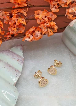 Golden Moments 9ct Yellow Gold Multi CZ Heart Stud Earrings