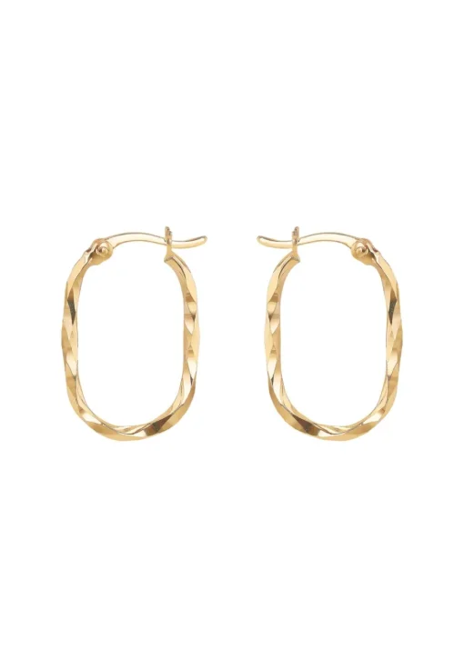 Golden Moments 9ct Yellow Gold Twisted Oval Diamond Cut Hoop Earrings