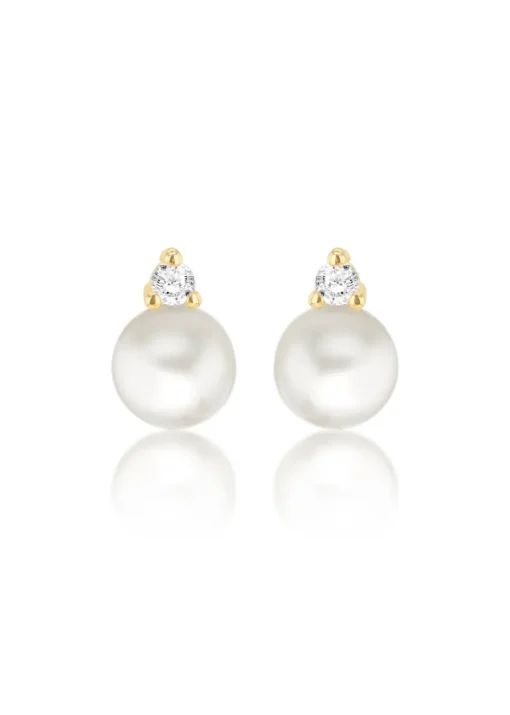 Golden Moments 9ct Yellow Gold Fresh Water Pearls with Round White CZ Stud Earrings