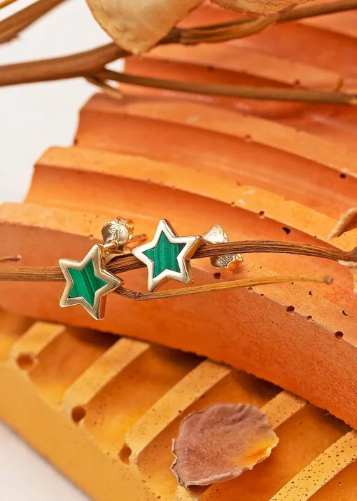 Golden Moments 9ct Yellow Gold Green Star Stud Earring