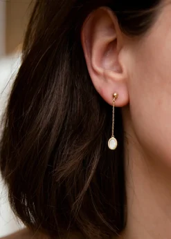Golden Moments 9ct Yellow Gold Oval Mother of Pearl Drop Stud Earrings