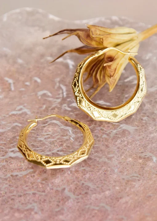 Golden Moments 9ct Yellow Gold Patterned Creole Earrings