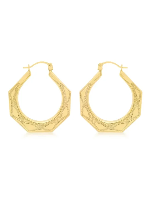 Golden Moments 9ct Yellow Gold Patterned Creole Earrings