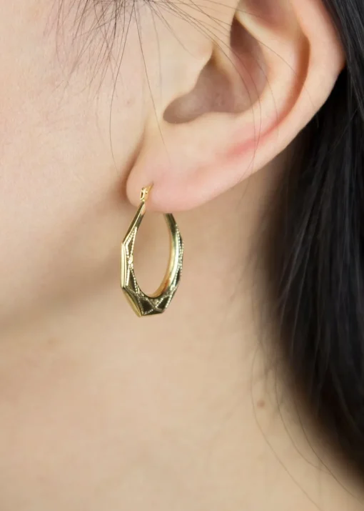 Golden Moments 9ct Yellow Gold Patterned Creole Earrings