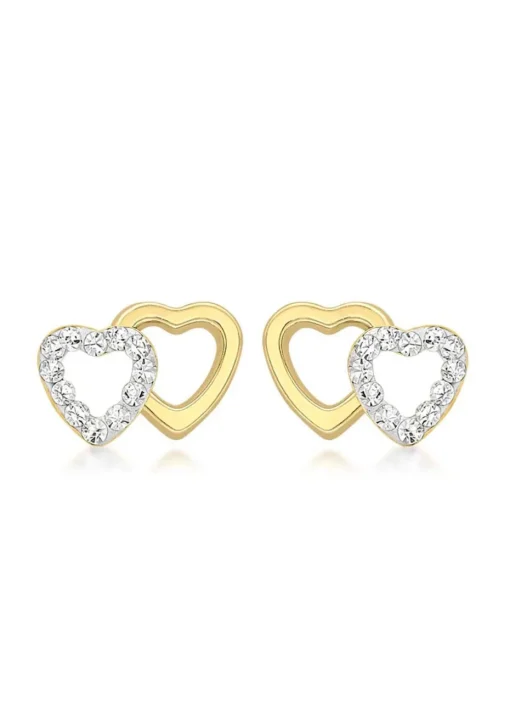 Golden Moments 9ct Yellow Gold Pave Set CZ Double Open-Heart Stud Earrings