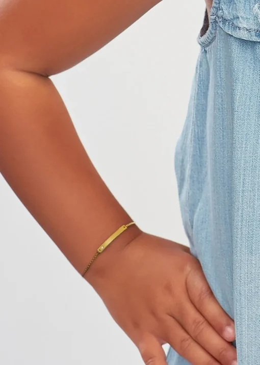 Golden Moments Gold Plated ID Bar April Birthstone CZ Bracelet