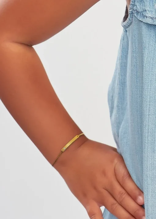 Golden Moments Gold Plated ID Bar March Birthstone CZ Bracelet