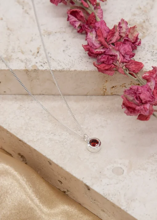 Golden Moments Sterling Silver CZ January Birthstone Necklace