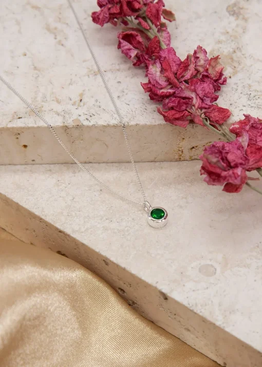 Golden Moments Sterling Silver CZ May Birthstone Necklace