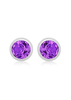 Golden Moments Sterling Silver CZ February Birthstone Stud Earrings