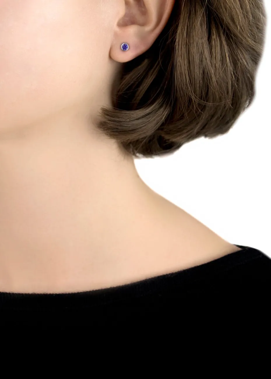 Golden Moments Sterling Silver CZ February Birthstone Stud Earrings