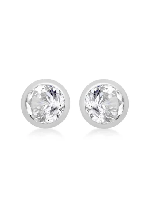 Golden Moments Sterling Silver CZ April Birthstone Stud Earrings
