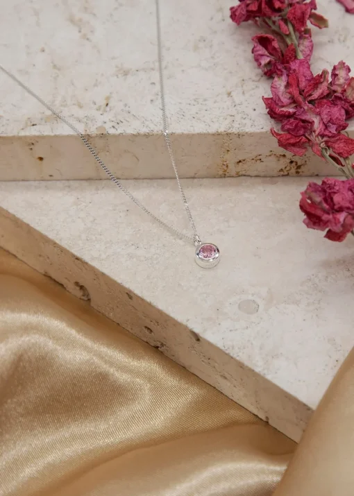 Golden Moments Sterling Silver CZ October Birthstone Necklace