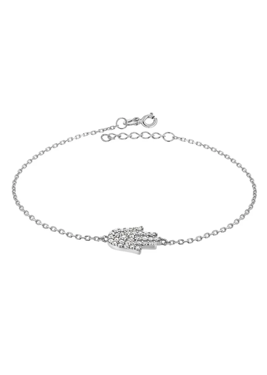 Golden Moments Sterling Silver CZ Hamsa Hand Bracelet