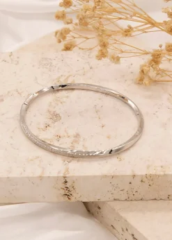 Golden Moments Sterling Silver CZ Twisted-Band Bangle