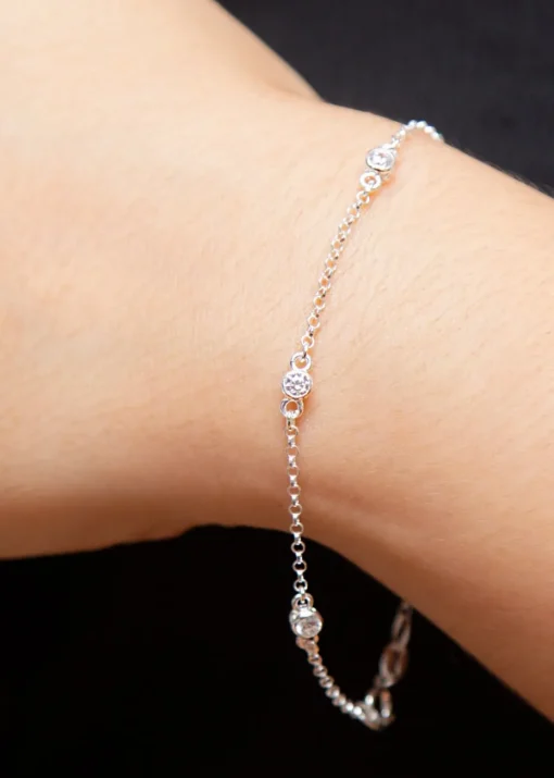 Golden Moments Sterling Silver Round CZ Station Bracelet