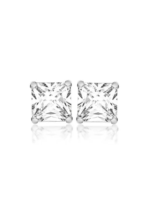Golden Moments Sterling Silver Square White CZ Stud Earrings