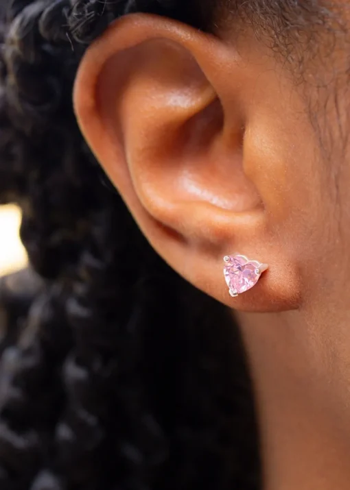 Golden Moments Sterling Silver Pink CZ Heart Stud Earrings