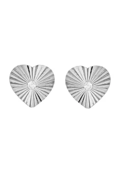 Golden Moments Sterling Silver CZ Concertinaed-Heart Stud Earrings