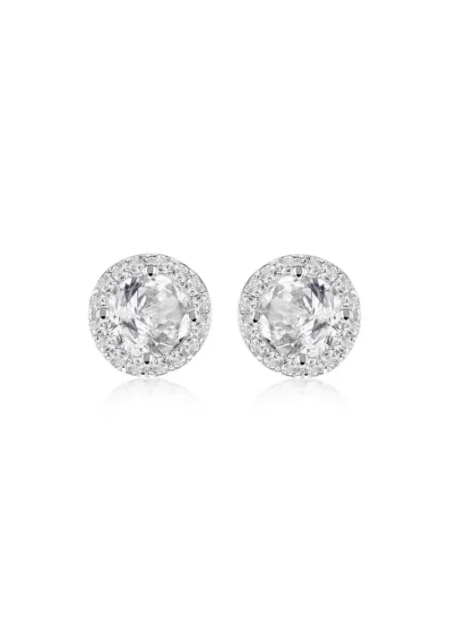 Golden Moments Sterling Silver CZ Halo Stud Earrings