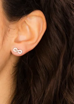 Golden Moments Sterling Silver CZ  'Infinity' Stud Earrings