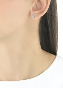 Golden Moments Sterling Silver CZ Flower Stud Earrings