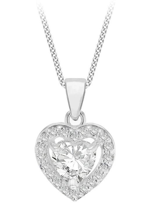 Golden Moments Sterling Silver White CZ Halo Heart Necklace