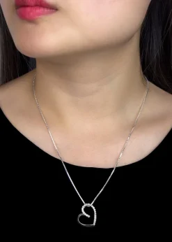 Golden Moments Sterling Silver CZ Half Polished Heart Slider Necklace