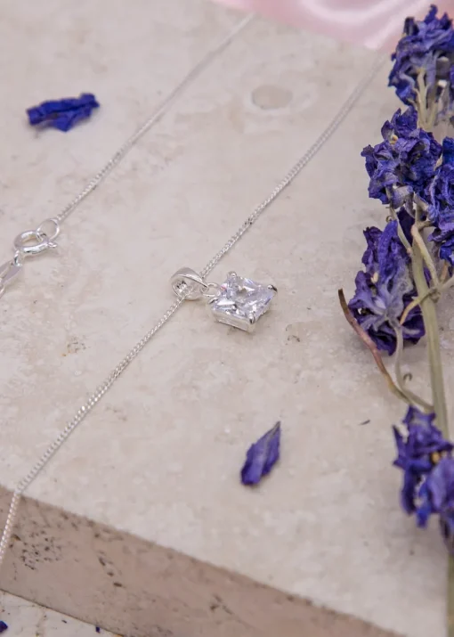 Golden Moments Sterling Silver Square CZ Necklace