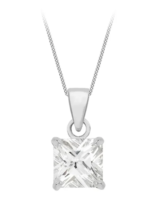 Golden Moments Sterling Silver Square CZ Necklace