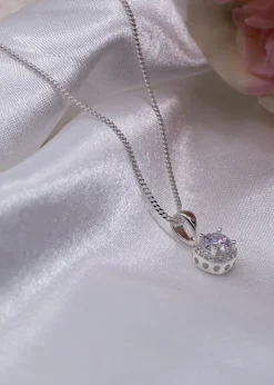 Golden Moments Sterling Silver CZ Halo Necklace
