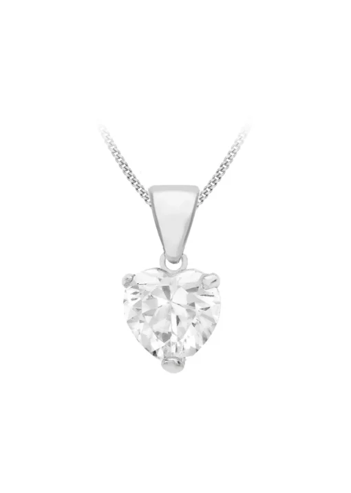 Golden Moments Sterling Silver White CZ Heart Necklace