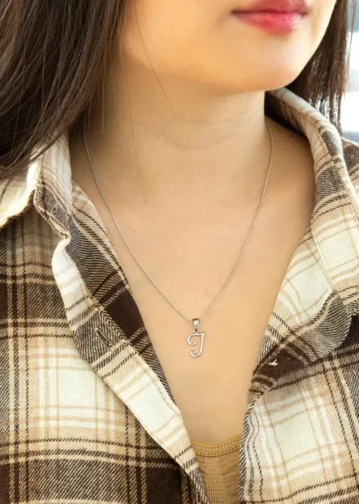 Golden Moments Sterling Silver Diamond 'J' Initial Necklace