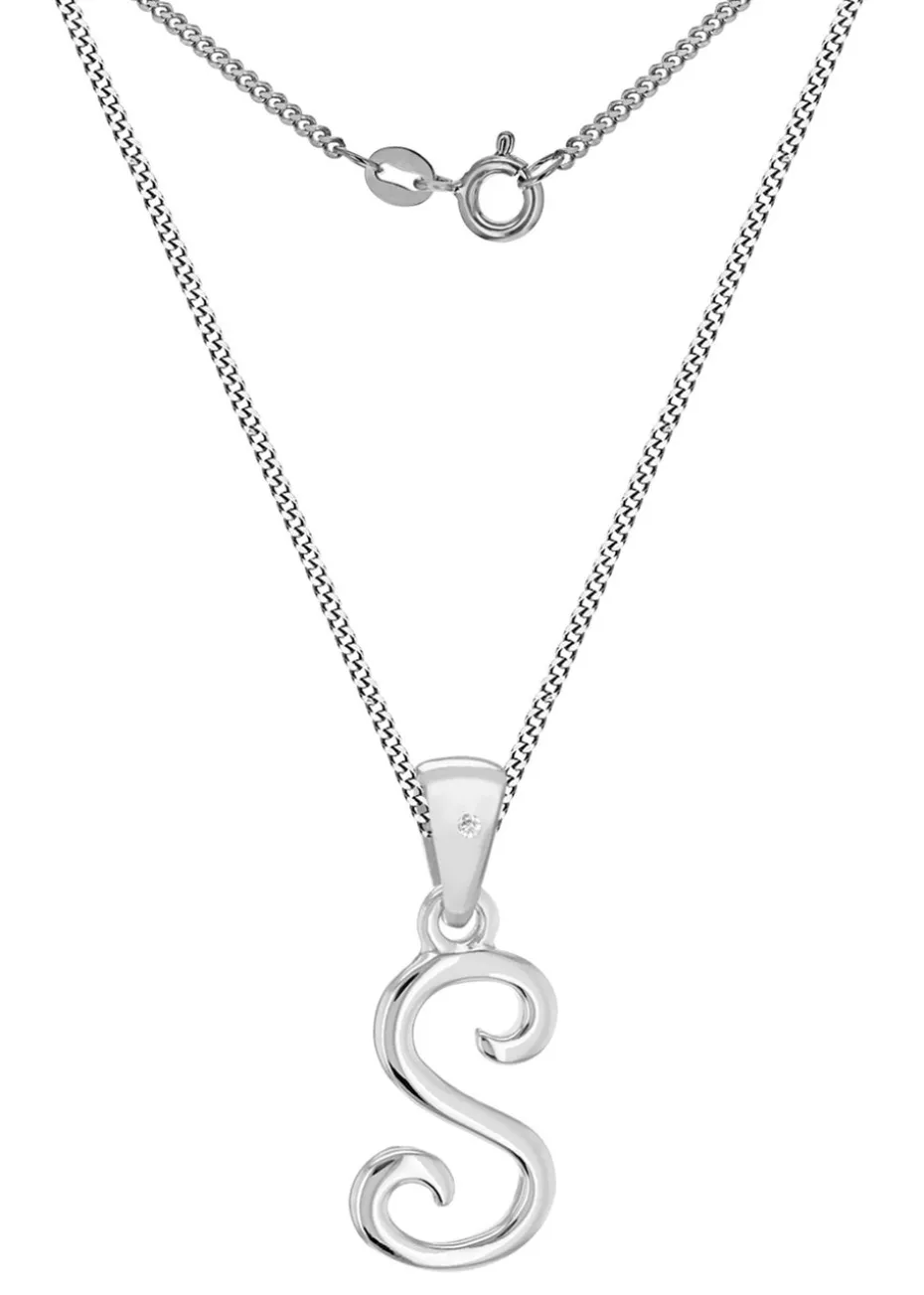 Golden Moments Sterling Silver Diamond 'S' Initial Necklace