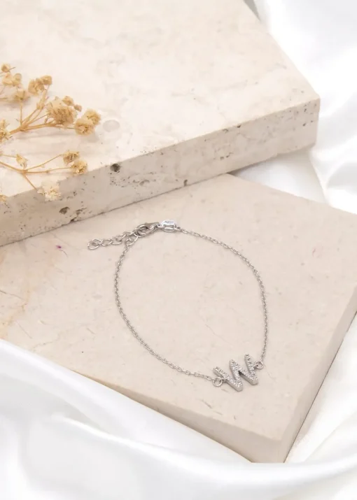 Golden Moments Sterling Silver CZ 'W' Initial Bracelet