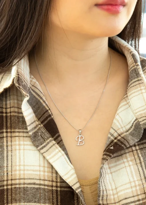 Golden Moments Sterling Silver Diamond 'B' Initial Necklace