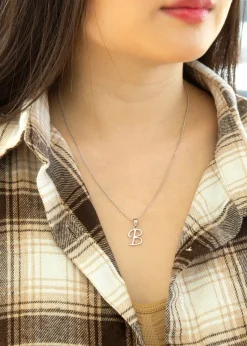 Golden Moments Sterling Silver Diamond 'B' Initial Necklace