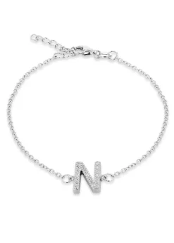 Golden Moments Sterling Silver CZ 'N' Initial Bracelet