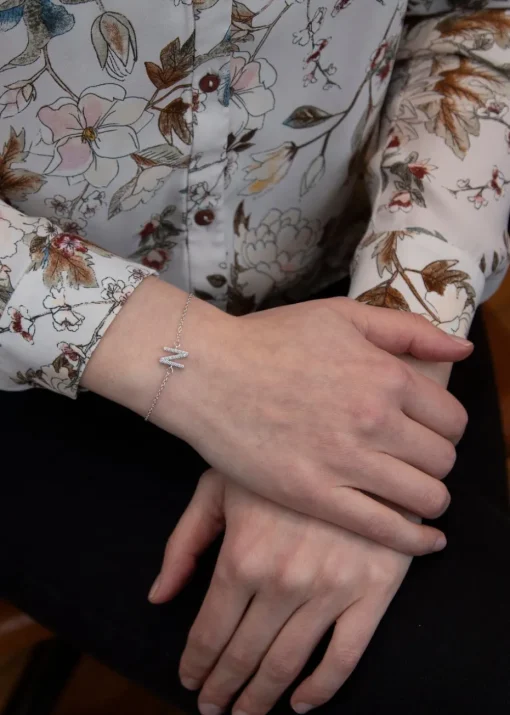 Golden Moments Sterling Silver CZ 'N' Initial Bracelet