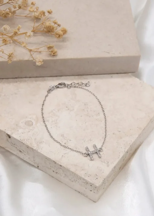 Golden Moments Sterling Silver CZ 'H' Initial Bracelet