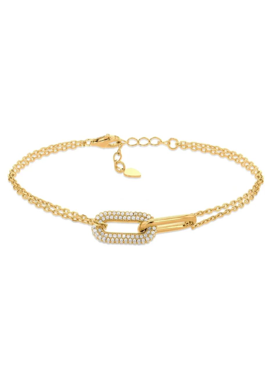 Golden Moments Yellow Gold Plated Paper Link with CZ Bracelet