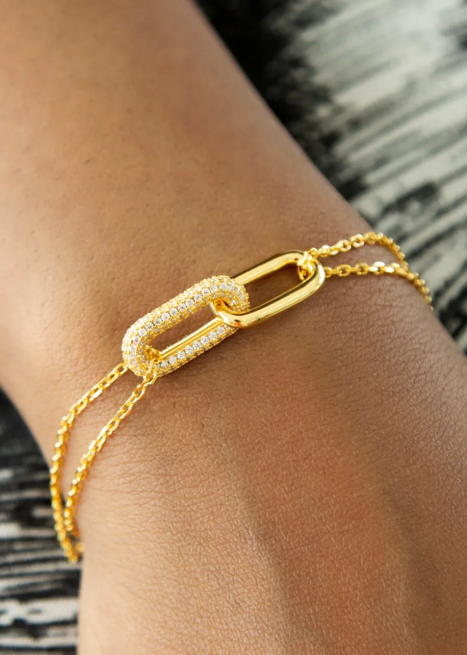 Golden Moments Yellow Gold Plated Paper Link with CZ Bracelet