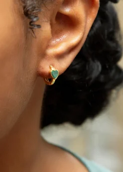 Golden Moments Yellow Gold Plated Heart Malachite Huggy Earrings