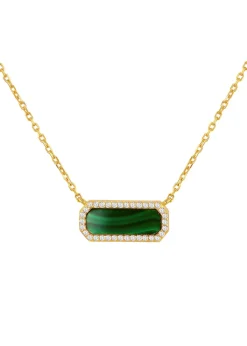Golden Moments Yellow Gold Plated Octagonal Malachite and CZ  Necklace