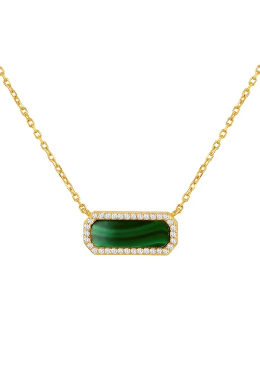 Golden Moments Yellow Gold Plated Octagonal Malachite and CZ  Necklace