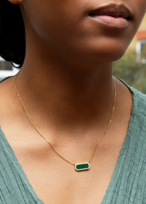 Golden Moments Yellow Gold Plated Octagonal Malachite and CZ  Necklace