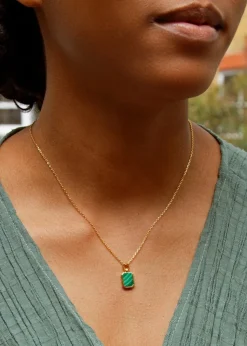 Golden Moments Yellow Gold Plated Octagonal Malachite Necklace