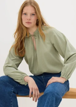 Green Boho Tie Neck Blouse