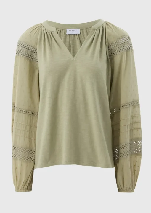 Green Broderie Anglaise Long Sleeve Top