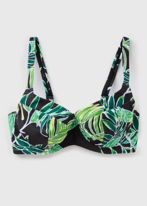 Green DD+ Tropical Leaf Print Bikini Top